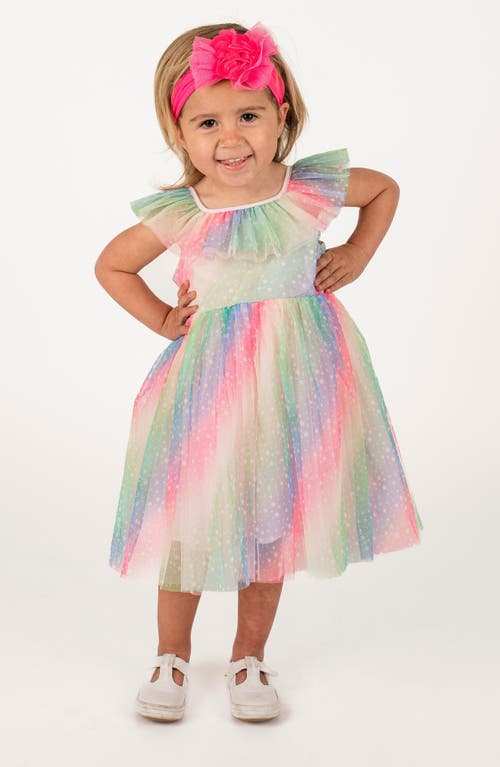 Shop Popatu Kids' Ruffle Neck Tulle Dress In Rainbow