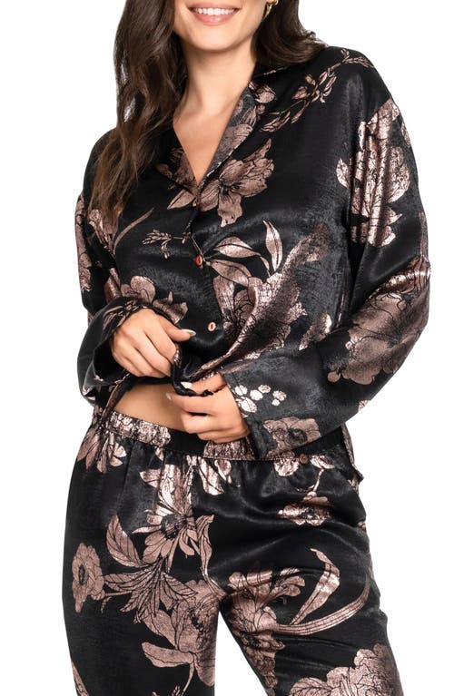 Shop Midnight Bakery Print Satin Pajamas In Black