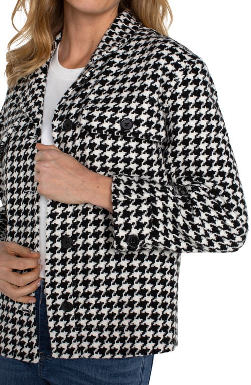 Liverpool Houndstooth Check Crop Shacket In Black White Houndstooth