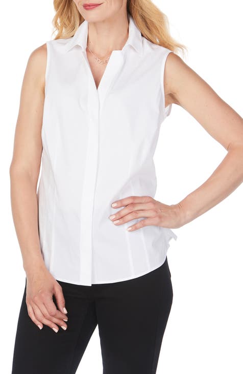 White Sleeveless Button Up Shirt