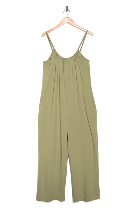 Melrose And Market Slouchy Wide Leg Organic Cotton Jumpsuit In Olive Acorn