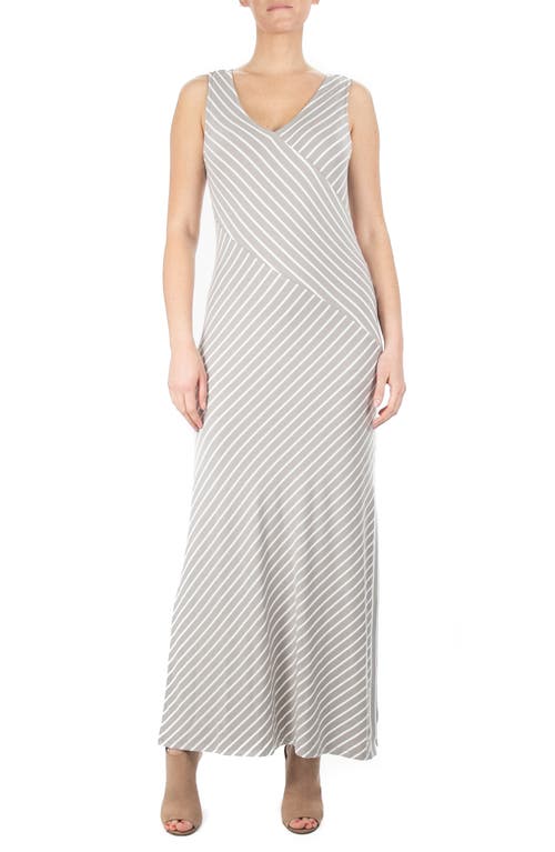 Shop Nina Leonard V-neck Stripe Maxi Dress In Taupe/white