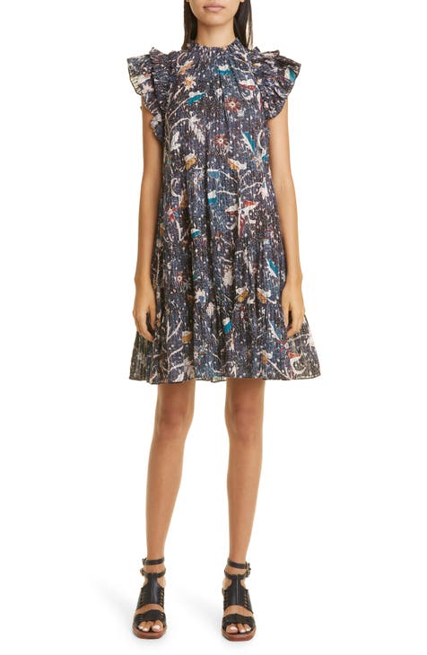 Winnifred belted tiered floral-print cotton-blend dress