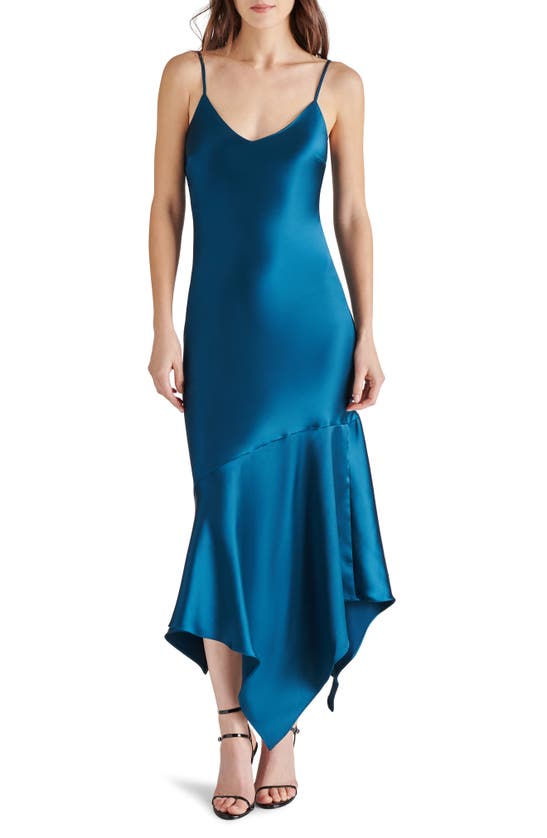 Shop Steve Madden Lucielle Handkerchief Hem Satin Slipdress In Royal Blue