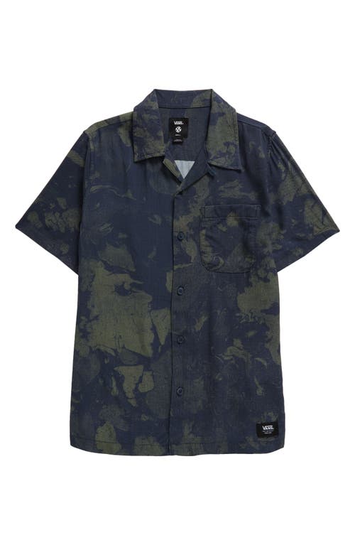 Shop Vans Kids' Abstract Print Short Sleeve Camp Shirt In Dress Blues/dark Forest