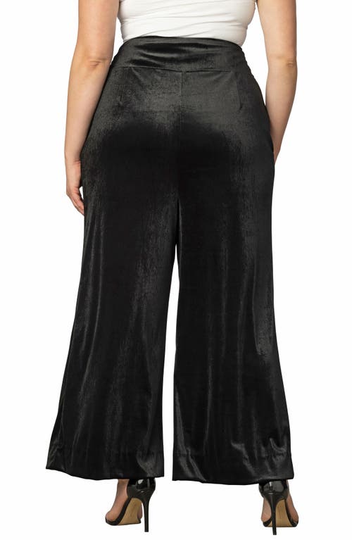 Kiyonna Stretch Velvet Wide Leg Pants In Onyx