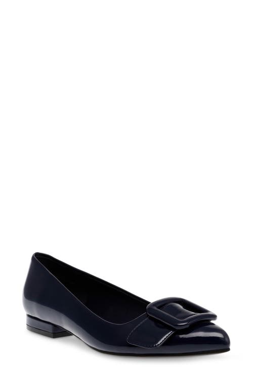 Shop Anne Klein Kalea Pointy Toe Flat In Navy Patent