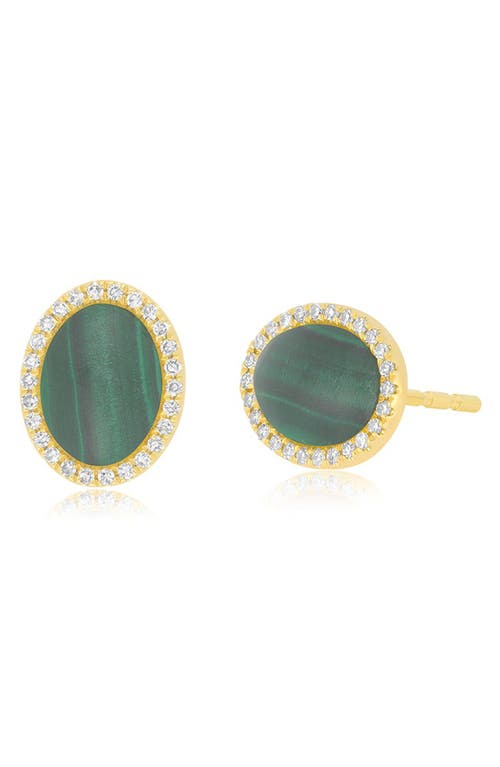 Shop Ef Collection Malachite Cabochon & Diamond Halo Stud Earrings In Yellow Gold