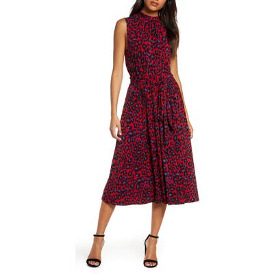 Leota Mindy Shirred Midi Dress, Red