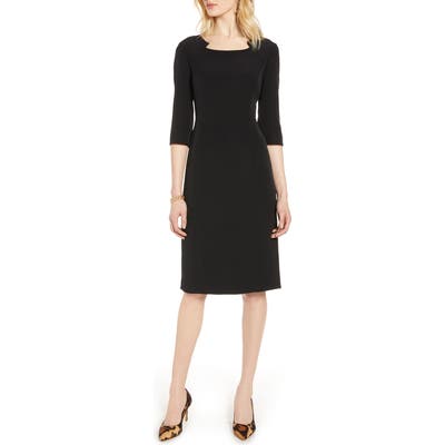 Petite Halogen Stretch Crepe Sheath Dress, Black