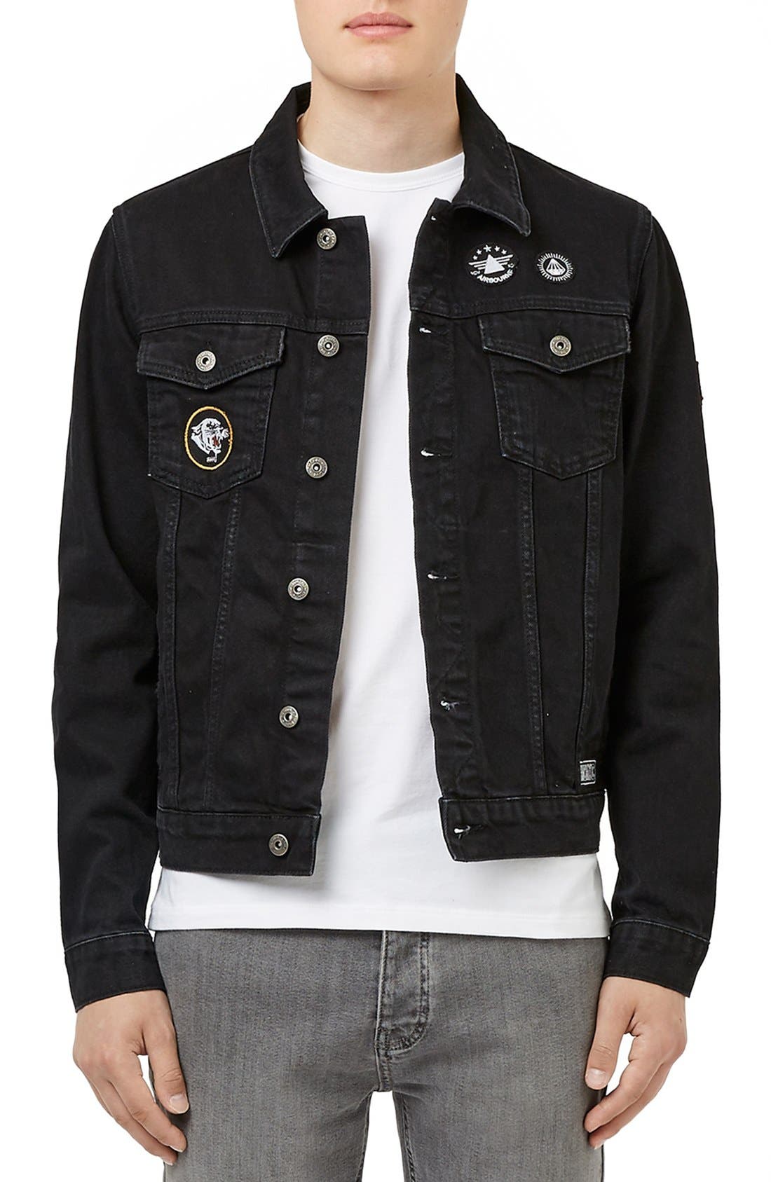 Topman Black Denim Jacket with Patches Nordstrom
