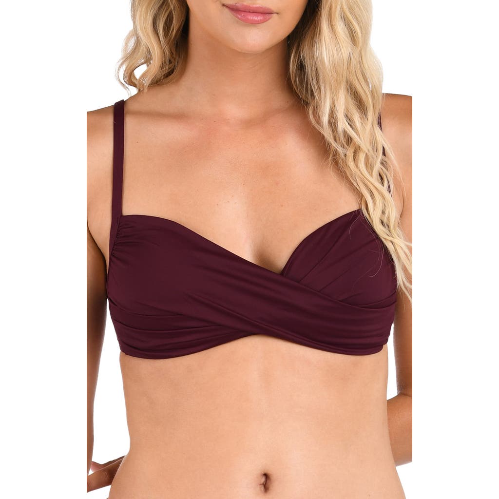 Shop La Blanca Island Goddess Wrap Bikini Top In Dark Cherry