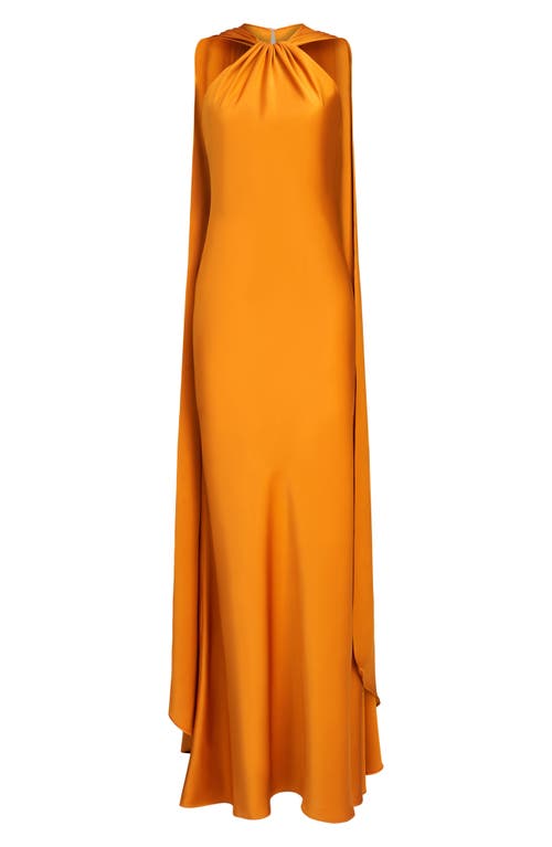 Shop Halston Reta Satin Halter Neck Gown In Hot Mustard