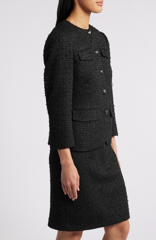 Shop Anne Klein Collarless Tweed Blazer In Anne Black