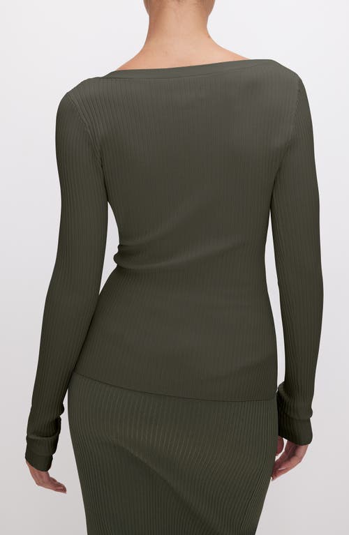 Good American Shine Rib Cardigan In Fatigue001
