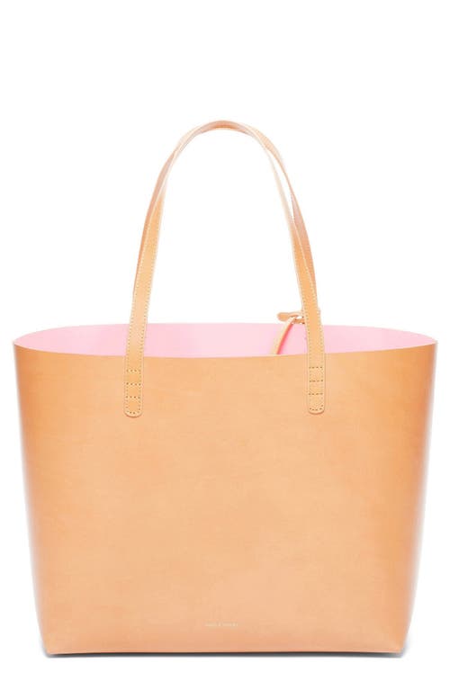 Shop Mansur Gavriel Large Leather Tote In Cammello/rosa