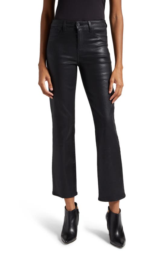 L Agence Ginny High Rise Straight Jeans In Noir Coated In Noir Coated