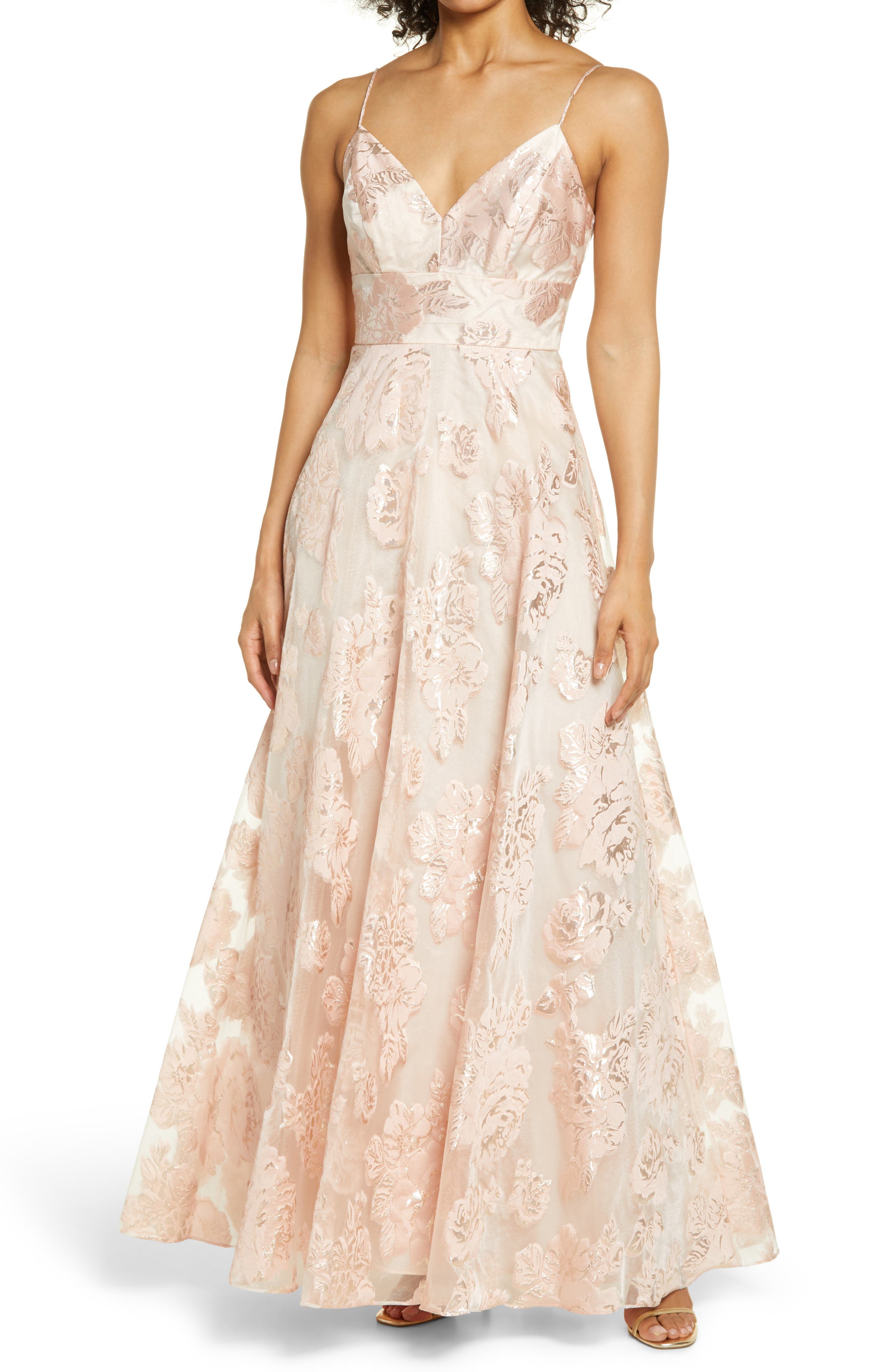 eliza j floral applique lace gown