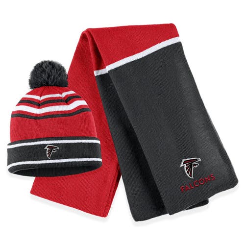 Women's WEAR by Erin Andrews Red Atlanta Falcons Colorblock Cuffed Knit Hat with Pom and Scarf Set