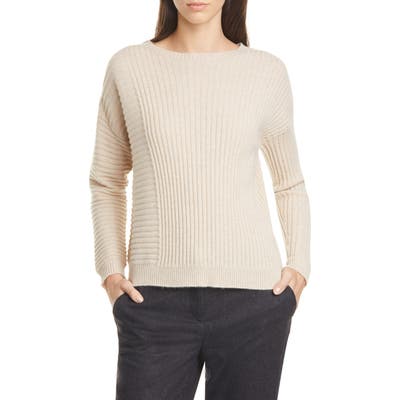 Eileen Fisher Bateau Neck Ribbed Cashmere Sweater, Beige