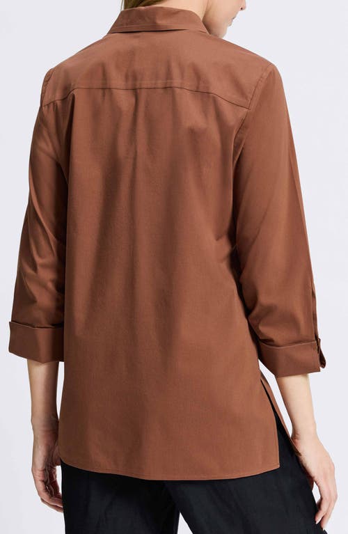 Foxcroft Evelyn Three-quarter Sleeve Button-up Shirt In Macchiato