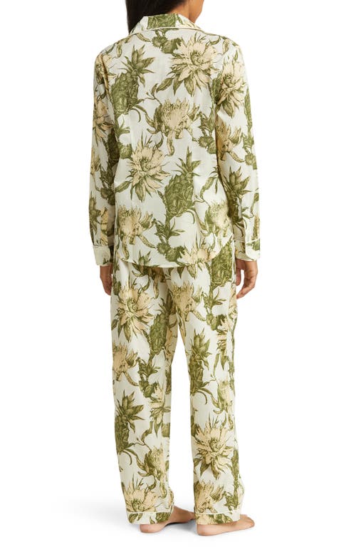 Shop Desmond & Dempsey Long Sleeve Cotton Pajamas In Soleia Cream