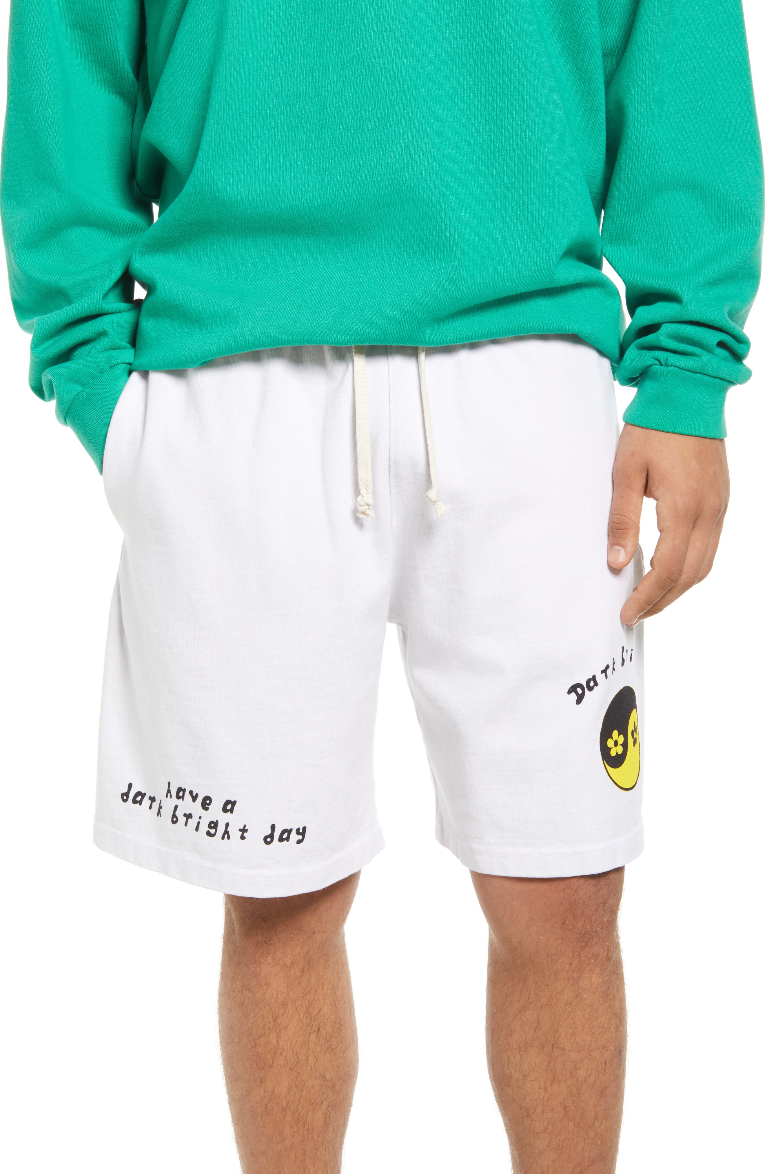 DARKBRIGHT Yin Yang Loose Fit Shorts in White at Nordstrom