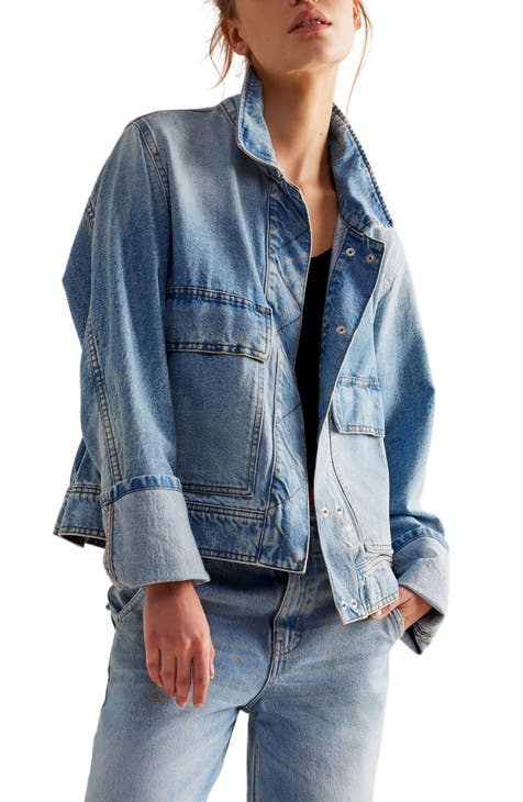denim + thread 100% cotton light washed relaxed fitting boyfriend style  women's denim jacket (no embroidery)