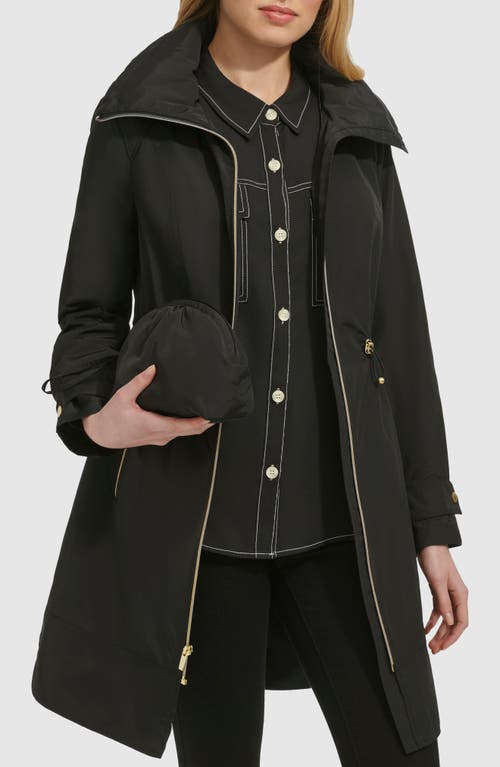 Cole Haan Travel Packable Hooded Rain Jacket In Black