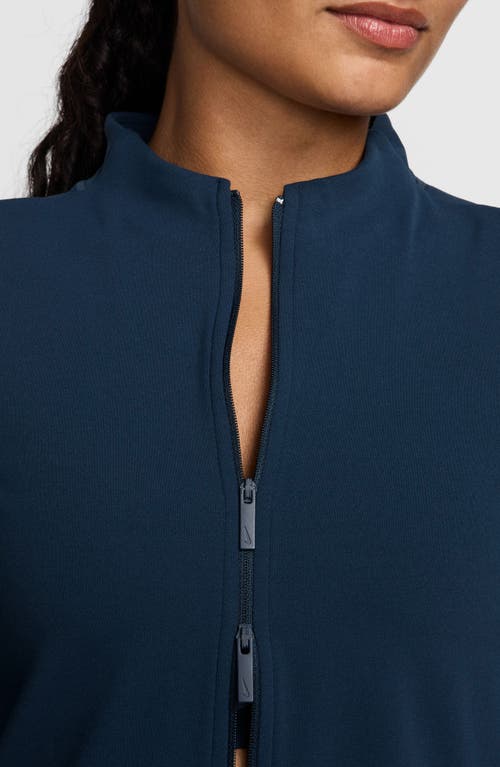 Shop Nike Zenvy Dri-fit Long-sleeve Full Zip Top In Armory Navy/white