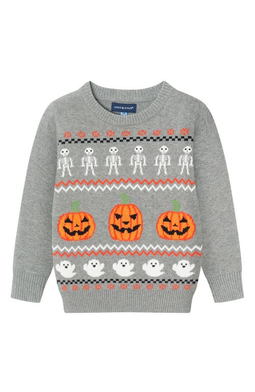 Shop Andy & Evan Kids' Halloween Fair Isle Cotton Blend Sweater In Grey Halloween