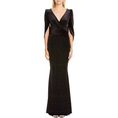 Talbot Runhof Stardust Stretch Velvet Gown, Black