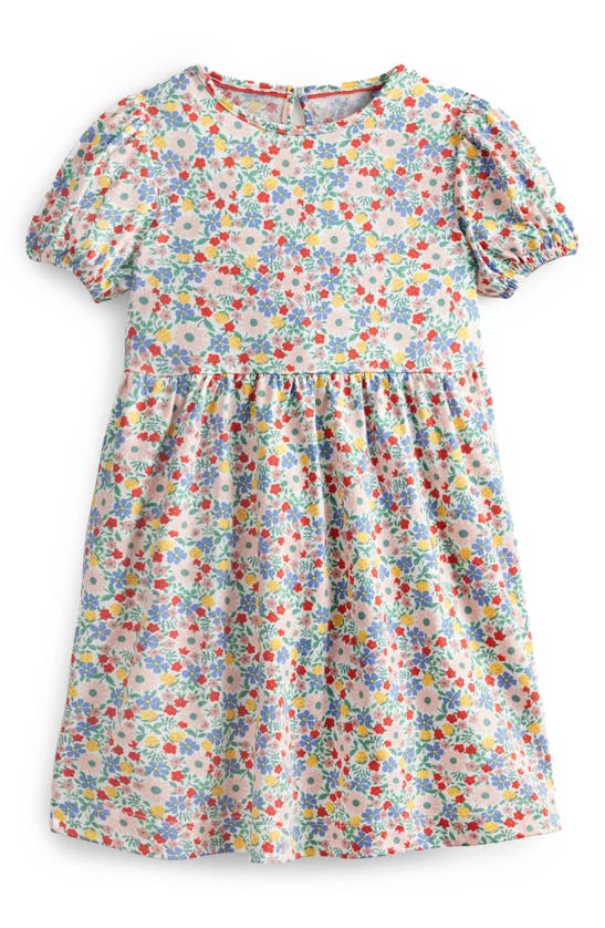 Mini Boden Kids' Floral Puff Sleeve Cotton Dress In Pink Floral