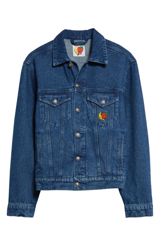 Shop Sky High Farm Workwear Gender Inclusive Perennial Logo Denim Trucker Jacket In Blue