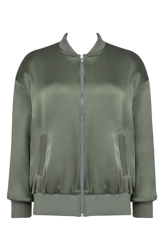 Shop Mistress Rocks Satin Bomber Jacket In Bay Leaf