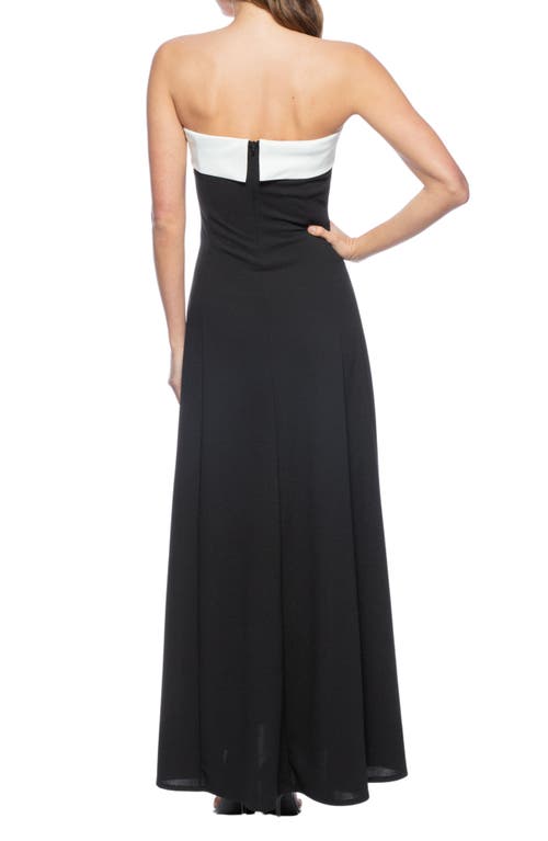 Shop Marina Scuba Strapless Evening Gown In Black/ivory