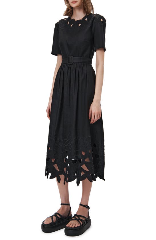 Simkhai Jilly Embroidered Short-sleeve Belted Midi Dress In Black ...