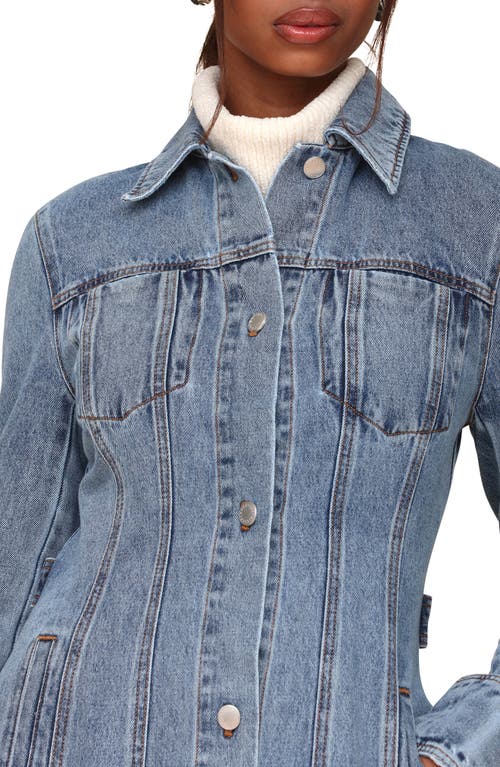 Shop Avec Les Filles Fitted Long Denim Jacket In Blue Wash