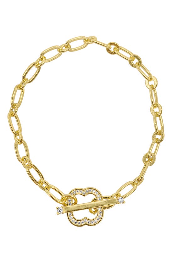 Adornia Crystal Clover Paper Clip Chain Bracelet In Yellow