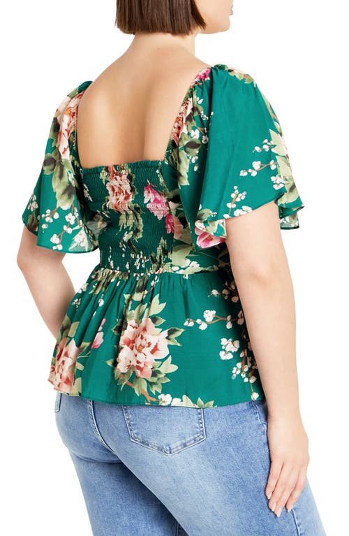 Shop City Chic Marci Floral Flutter Sleeve Top In Jade Sweet Blossom