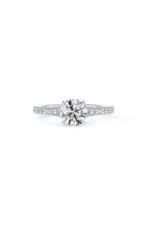 De Beers Forevermark Icon&trade; Setting Round Diamond Engagement Ring with Diamond Band in Platinum-D1.00Ct