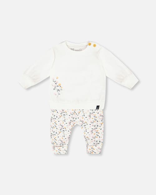 Shop Deux Par Deux Baby Girl's Organic Cotton Top And Printed Pants Set Cream With Flowers In Printed Flowers