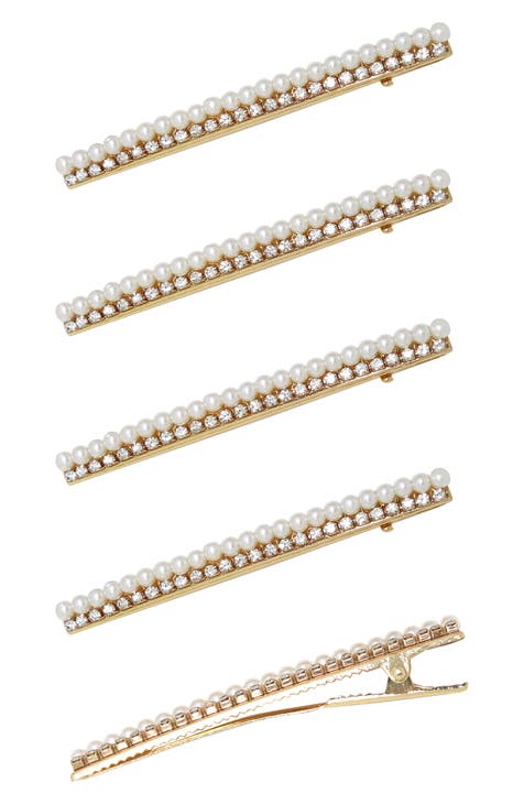 Brides & Hairpins Bessie Set of 2 Imitation Pearl Hair Clips in Gold