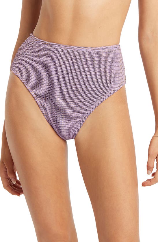 Bondeye Palmer High Waist Bikini Bottoms In Lavender Lurex