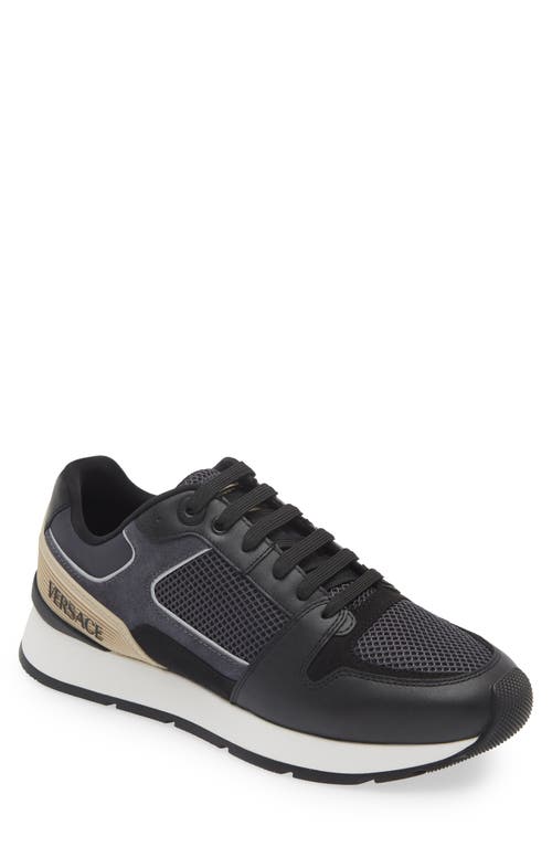 Shop Versace Mixed Media Sneaker In Black Anthracite Gold