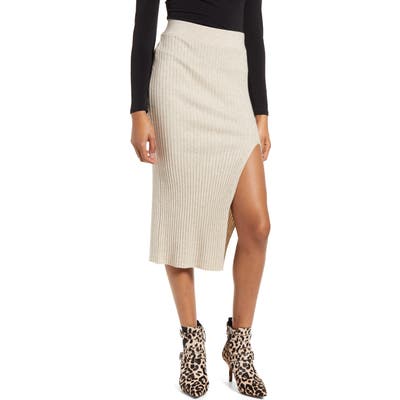 Leith Ribbed Side Slit Knit Skirt