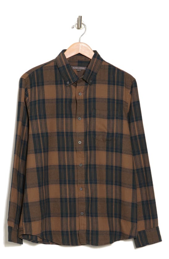 Slate & Stone Long Sleeve Flannel Shirt In Olive Plaid