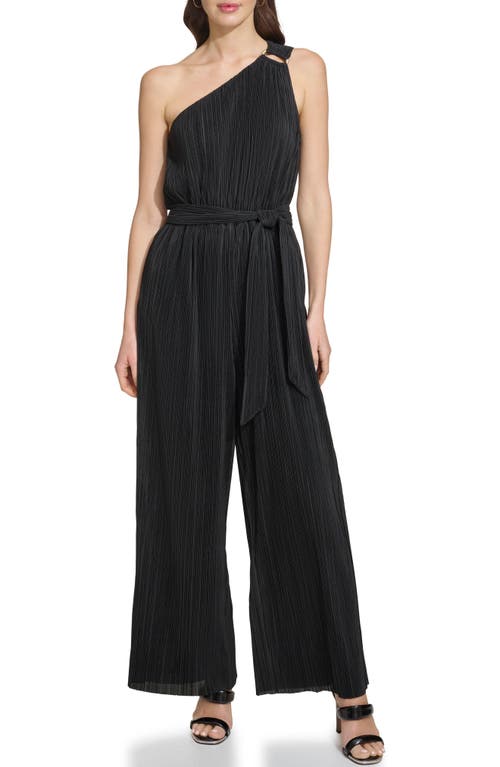 DKNY Plissé One-Shoulder Jumpsuit Black at Nordstrom,