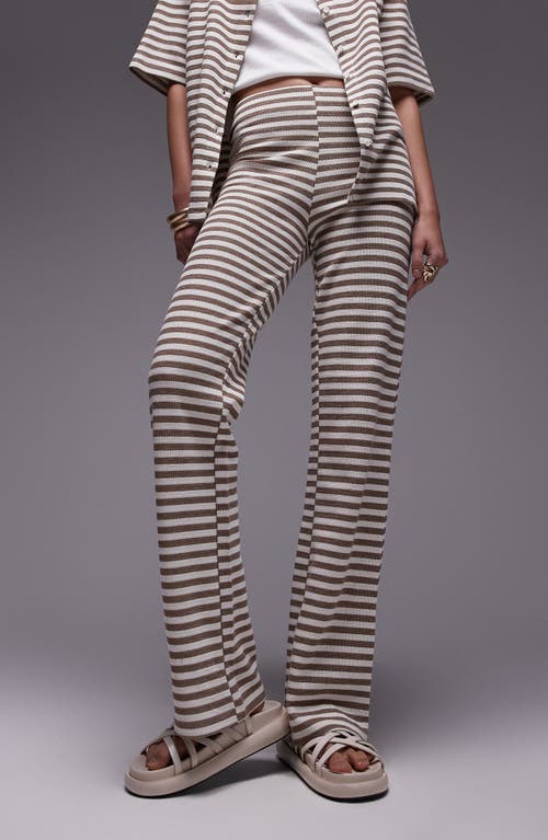 Topshop Stripe Thermal Knit Wide Leg Pants Stone at Nordstrom,