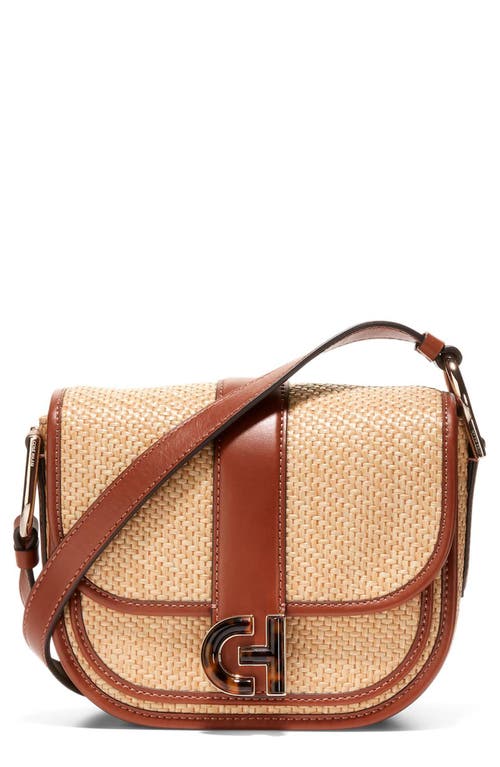 Cole Haan Mini Essentials Straw & Leather Saddle Bag in Natural/British Tan at Nordstrom